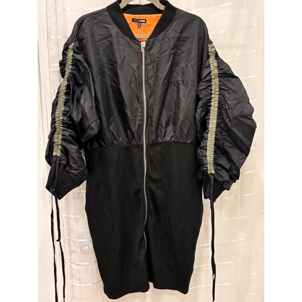 Fashion Nova Street Style Mini Dress Black Bomber Jacket Mixed Media 2X NWT
